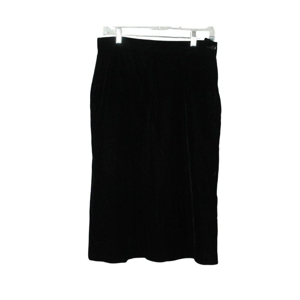 Tan Jay Womens Black Velvet Midi Skirt Size 14 Made in USA Quiet Luxury Glam